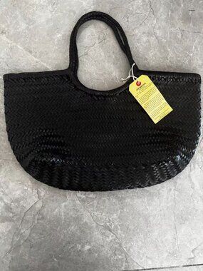 Dragon Diffusion Black Woven Leather Tote Large Handcrafted Basket Bag